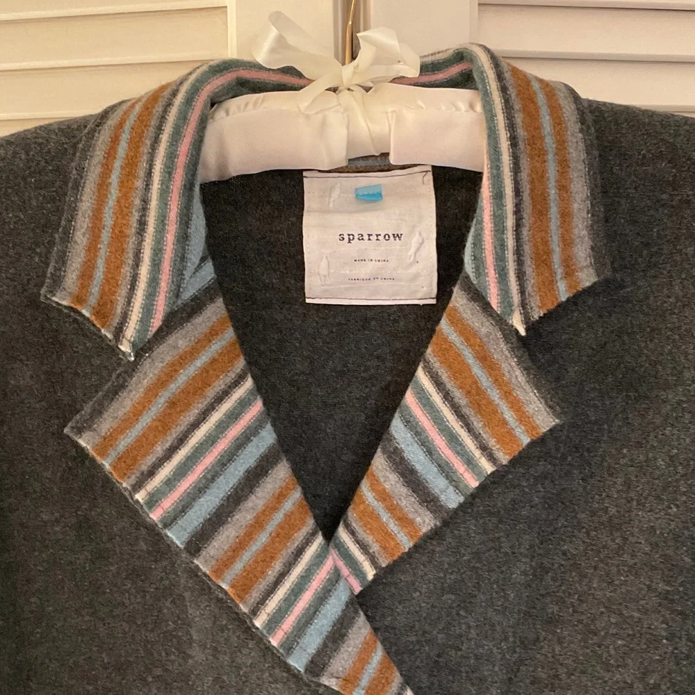 Anthropologie Sparrow 100% Lambs wool Sweater/Blazer with Striped Details - Picture 4 of 6